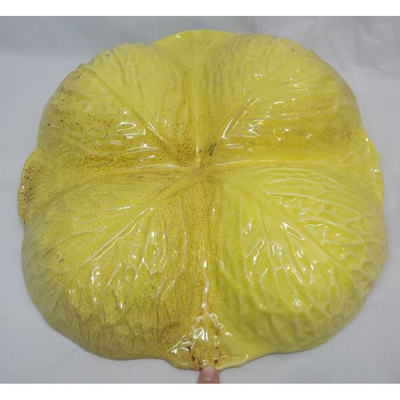 Vintage Portuguese Majolica Cabbage Leaf Yellow Divided Platter As Pictured - Picture 5 of 8